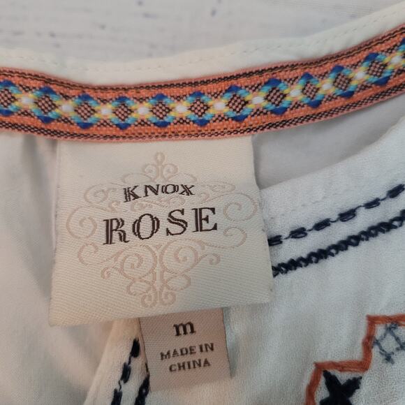 Knox Rose Size M Boho Embroidered Sleeveless Top in Beige Caftan Neckline - Picture 4 of 10